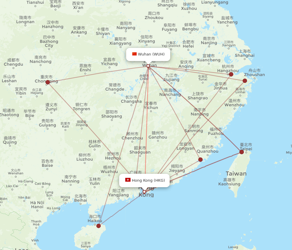 WUH to HKG flights and routes map