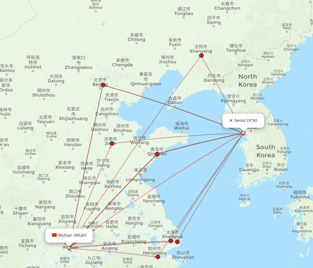 WUH-ICN flight routes