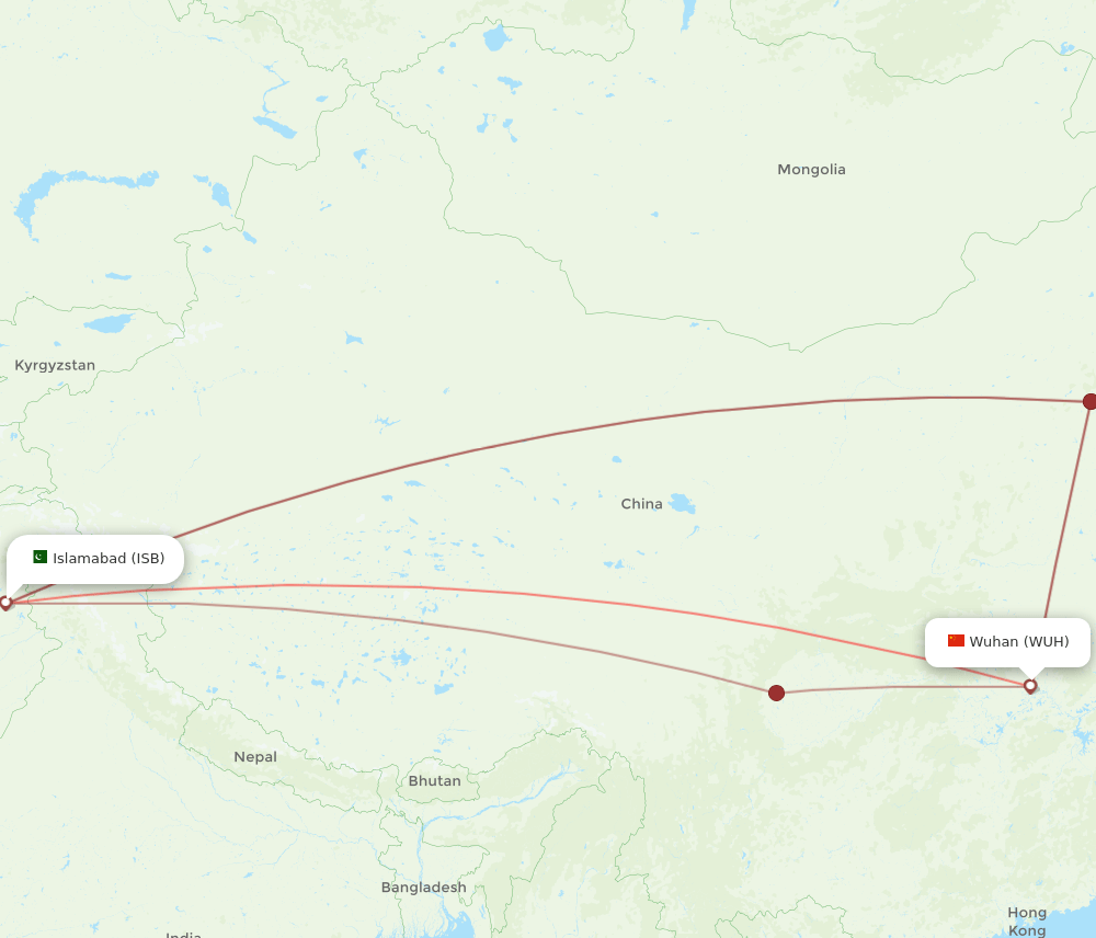 WUH to ISB flights and routes map