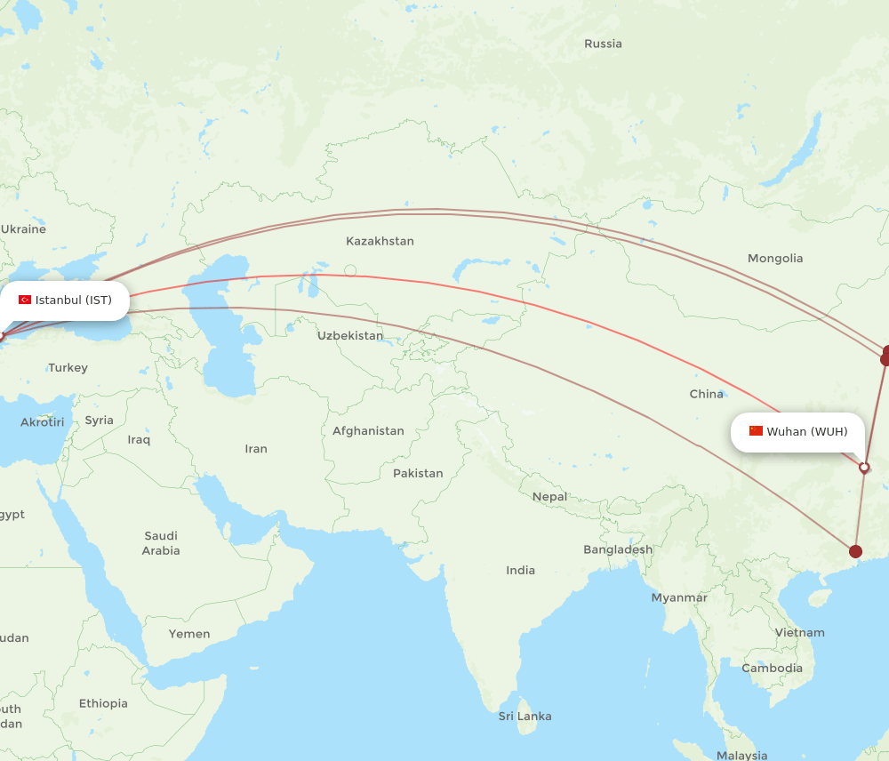 WUH-IST flight routes