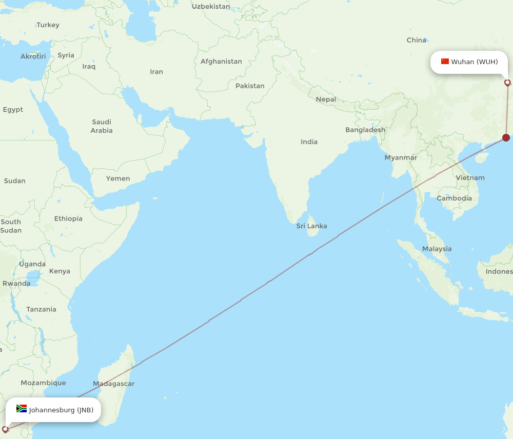 WUH-JNB flight routes
