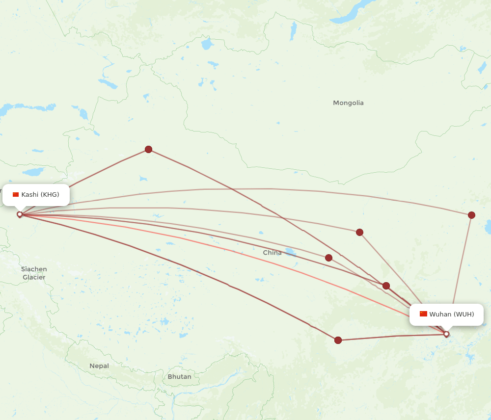 WUH-KHG flight routes