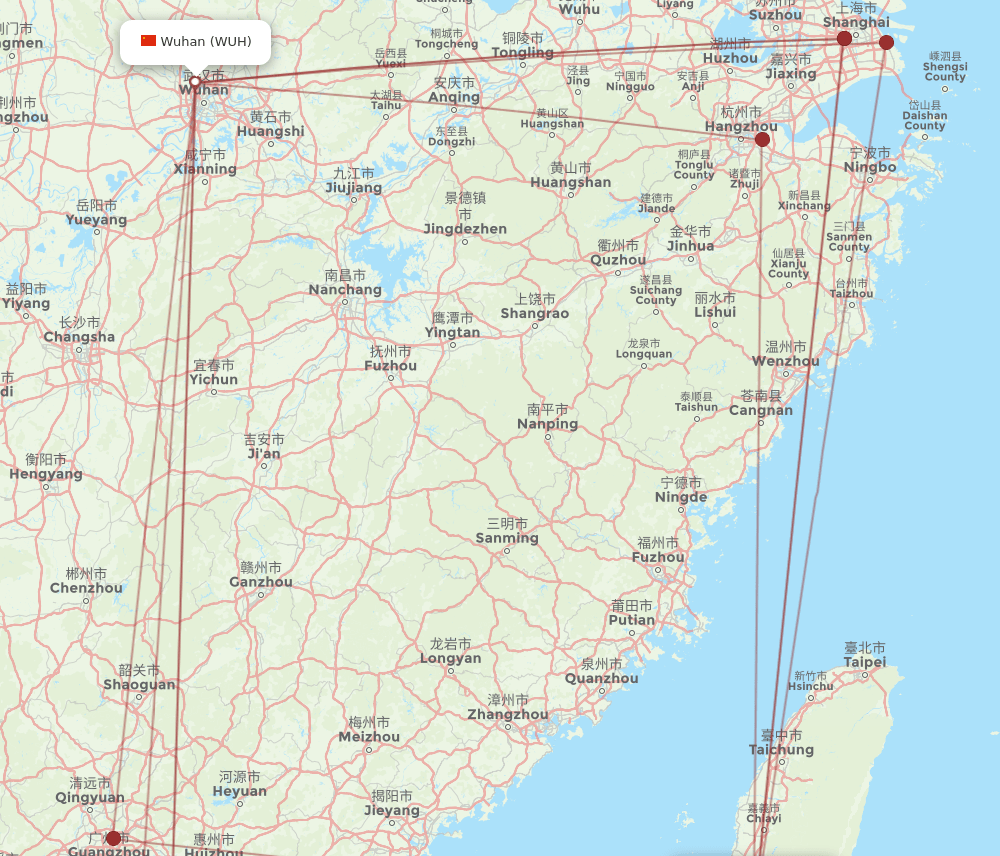 WUH-KHH flight routes