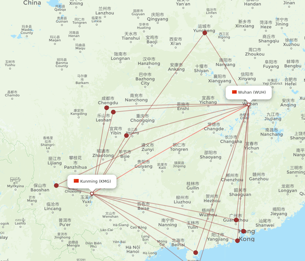 WUH-KMG flight routes