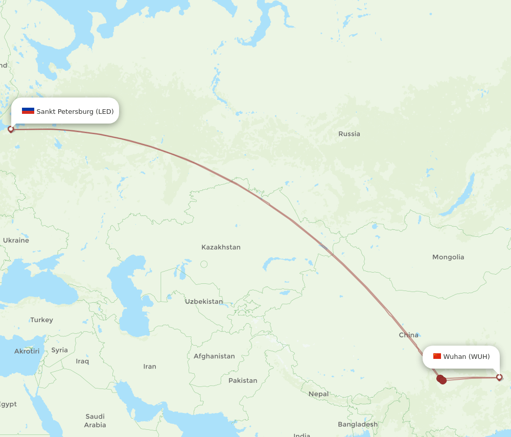 WUH-LED flight routes