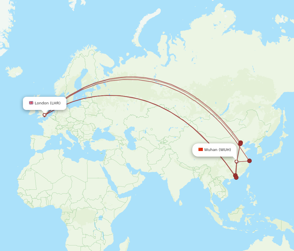 WUH to LHR flights and routes map