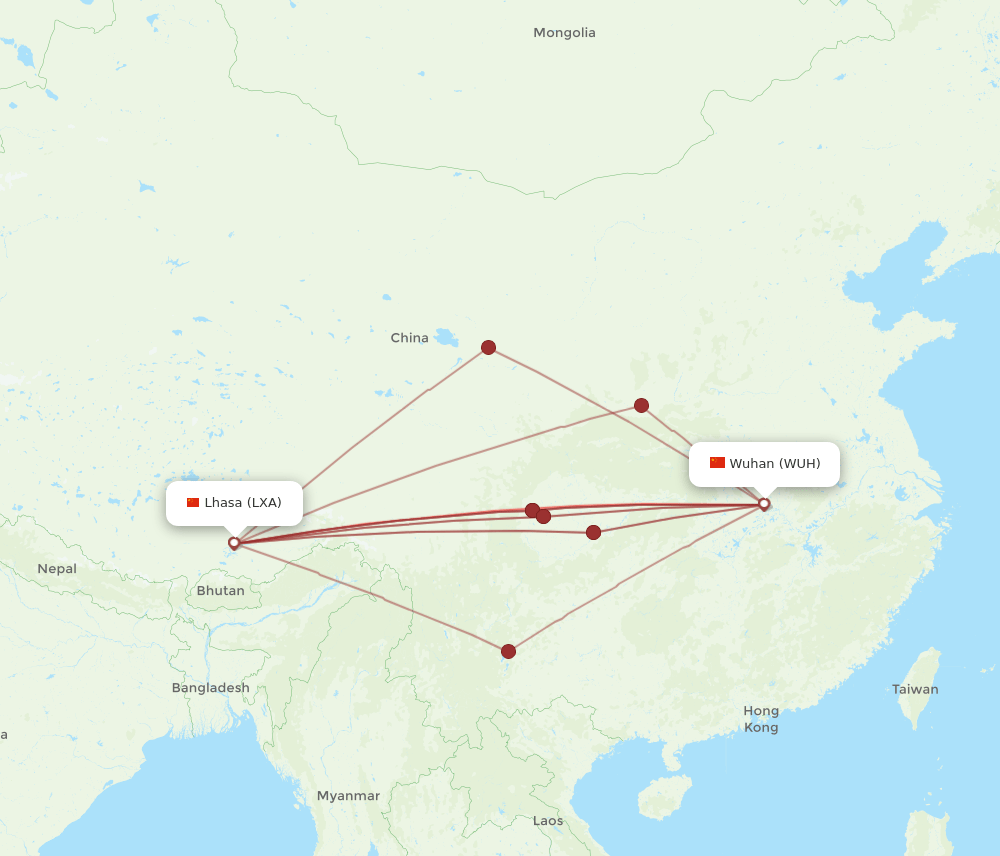 WUH-LXA flight routes