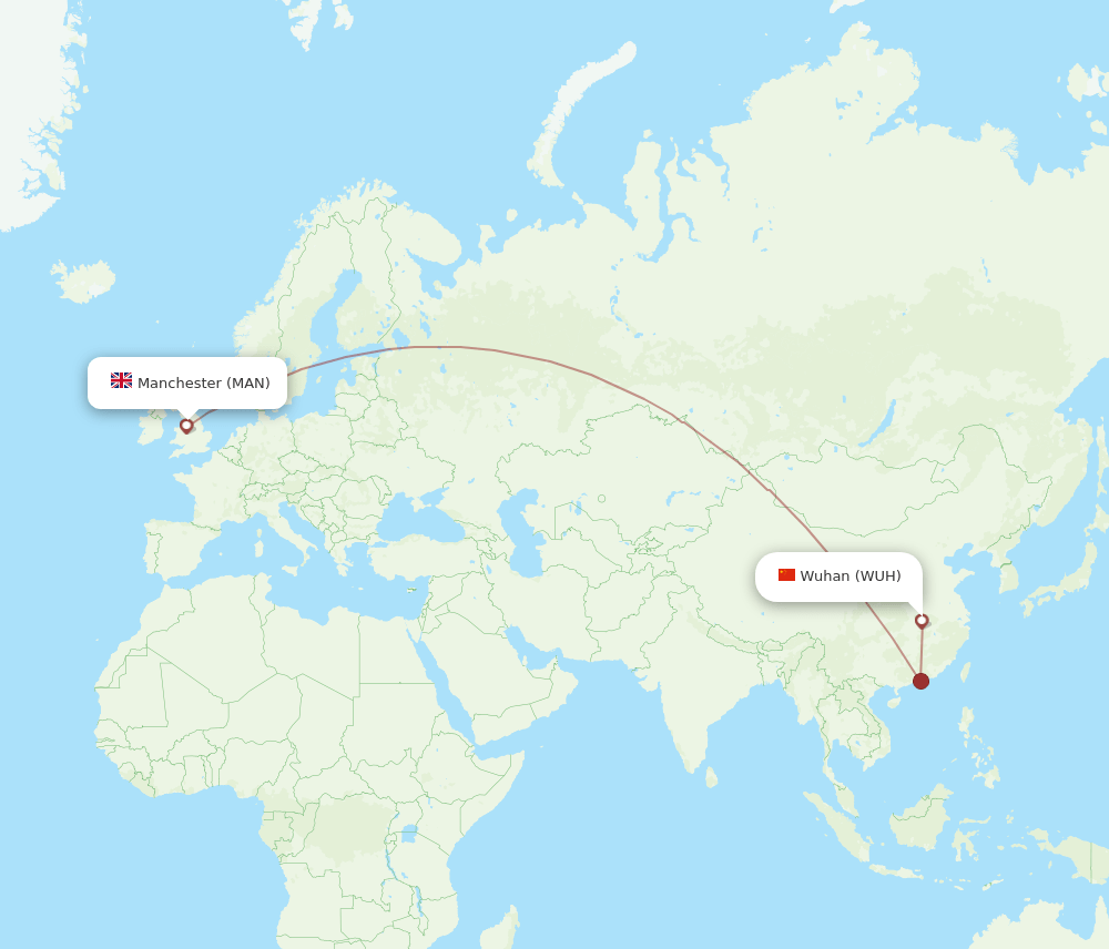 WUH-MAN flight routes