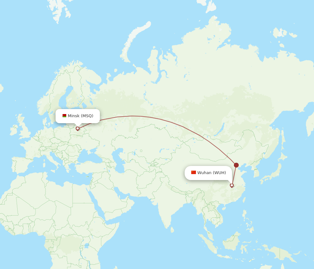 Minsk - Wuhan route map and flight paths