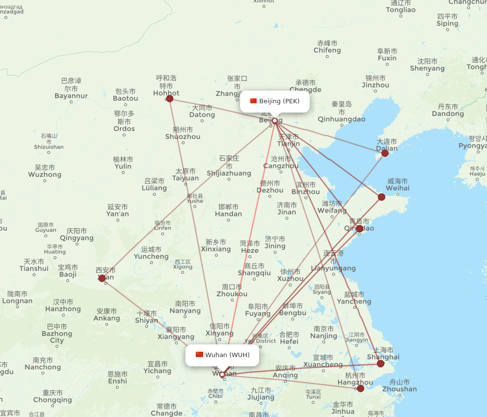 WUH-PEK flight routes