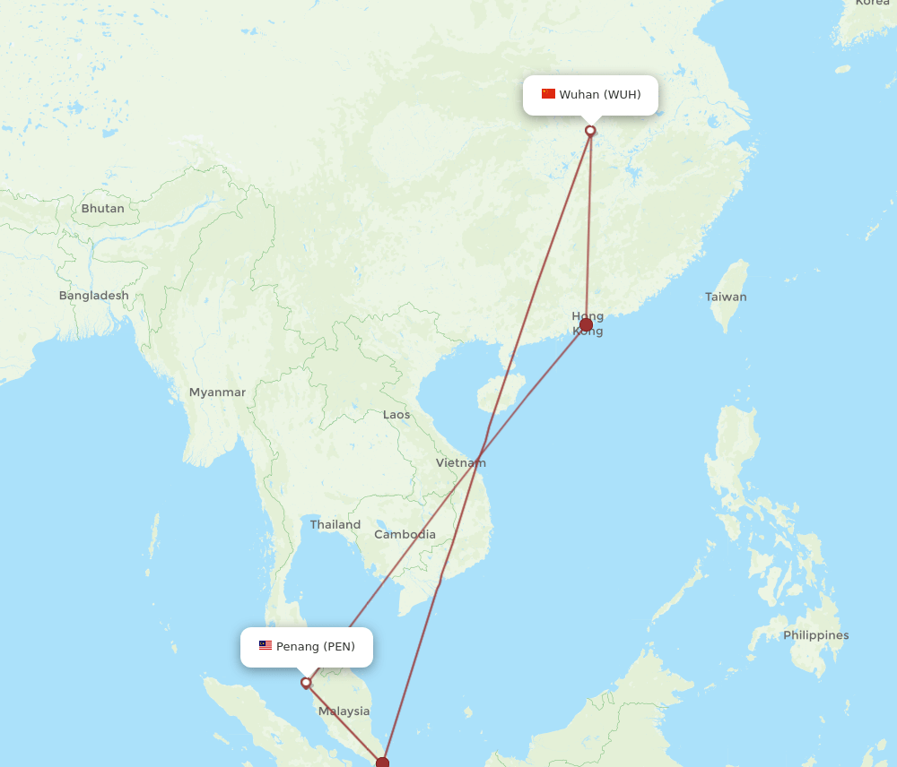 WUH-PEN flight routes