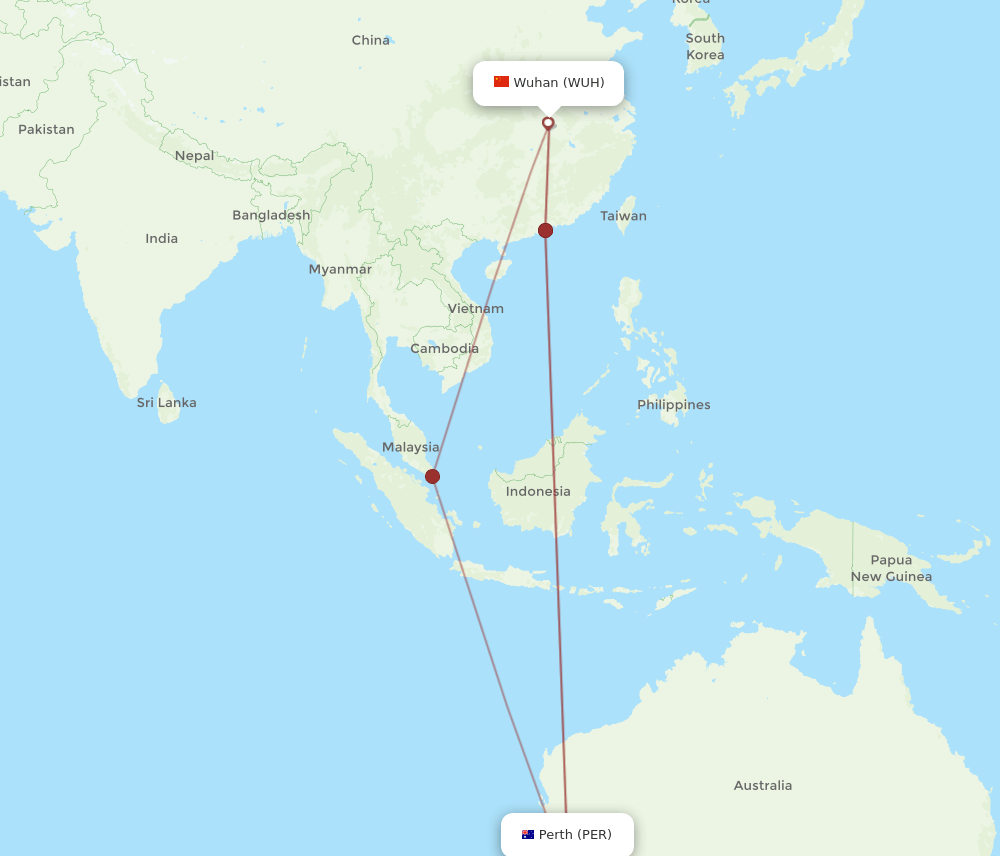 WUH-PER flight routes