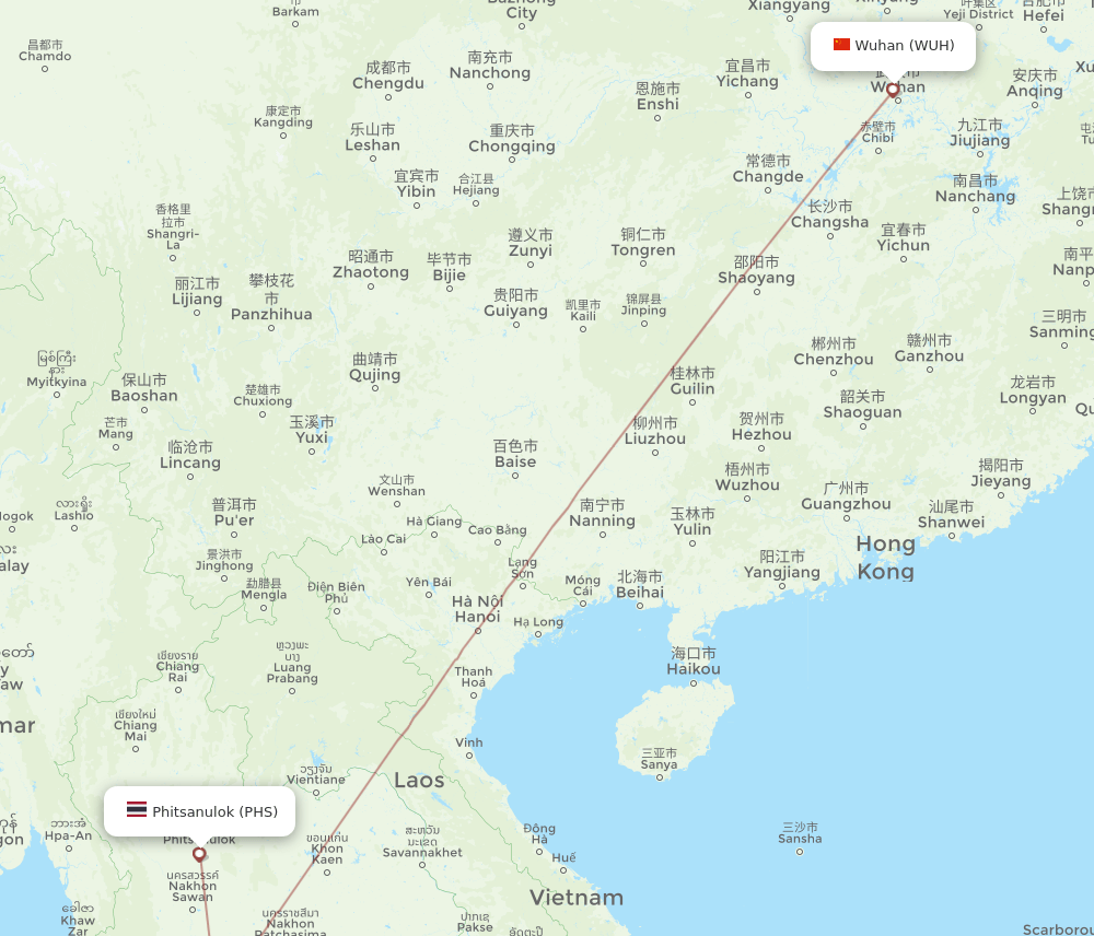WUH to PHS flights and routes map