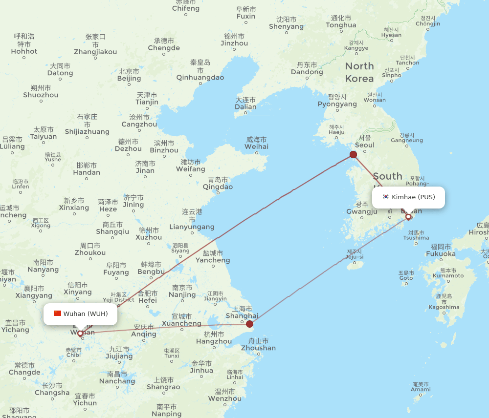 WUH to PUS flights and routes map