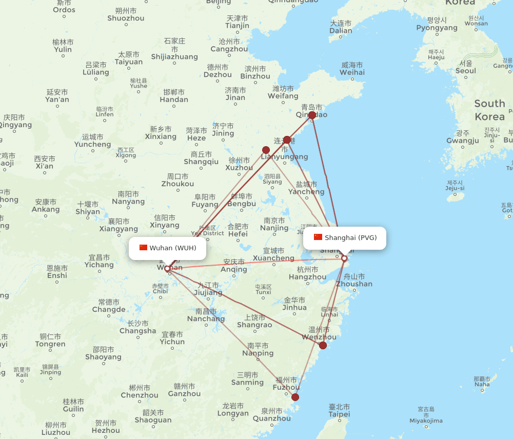 WUH-PVG flight routes