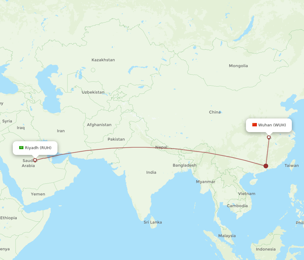 WUH-RUH flight routes