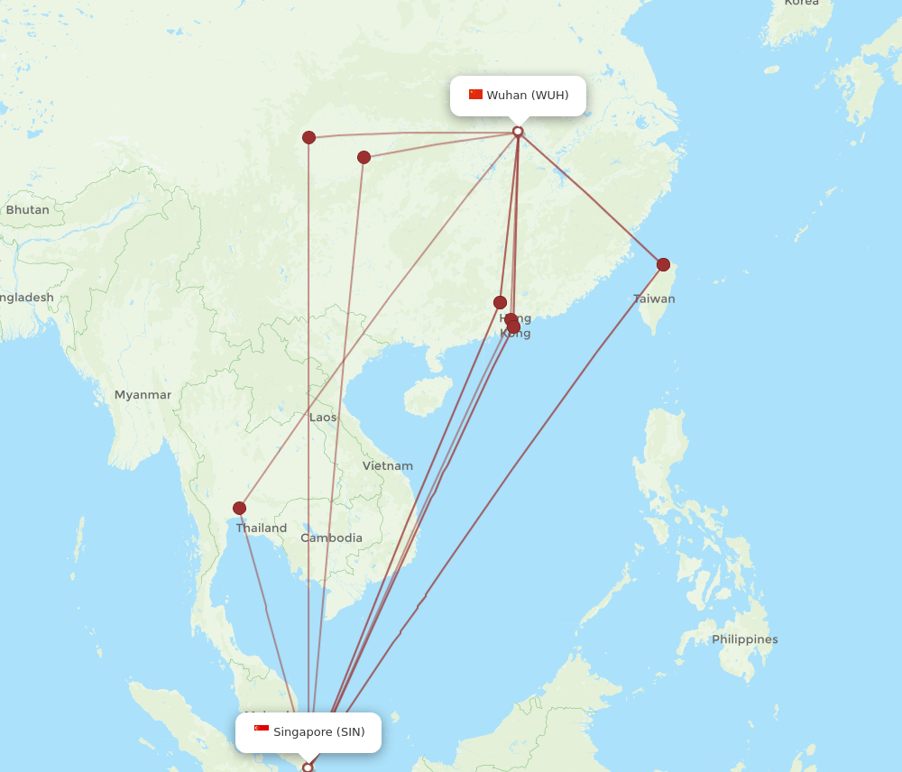WUH-SIN flight routes