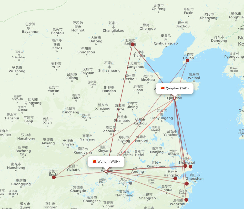 WUH to TAO flights and routes map