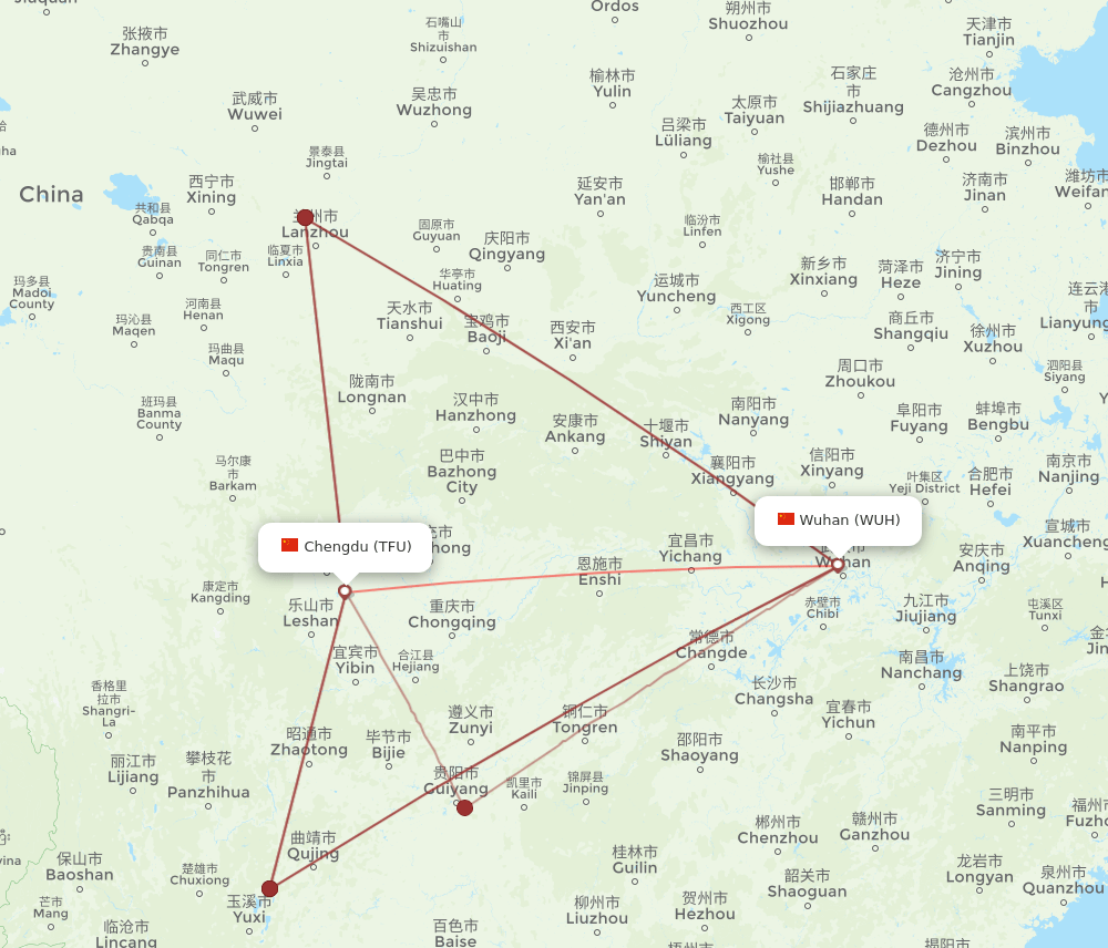WUH-TFU flight routes
