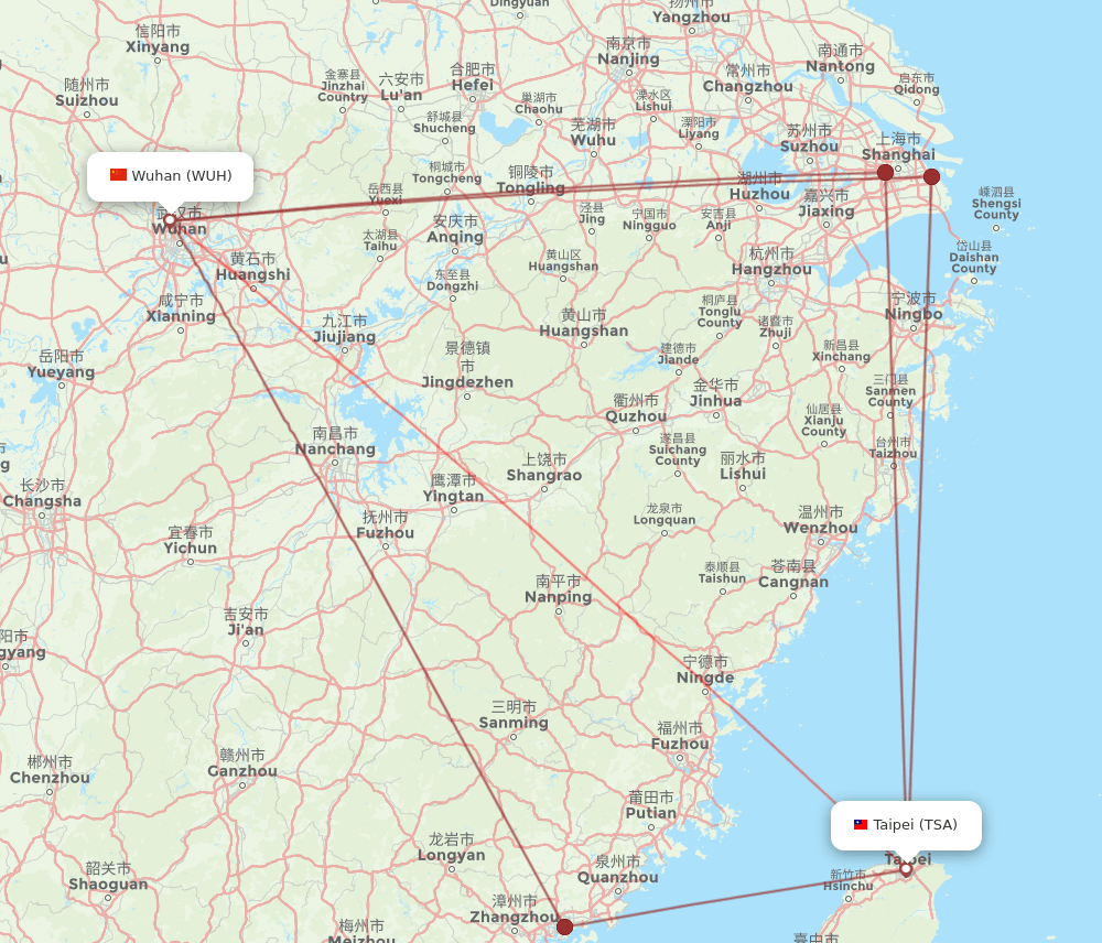 WUH-TSA flight routes
