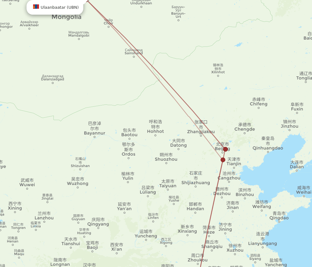 WUH to UBN flights and routes map