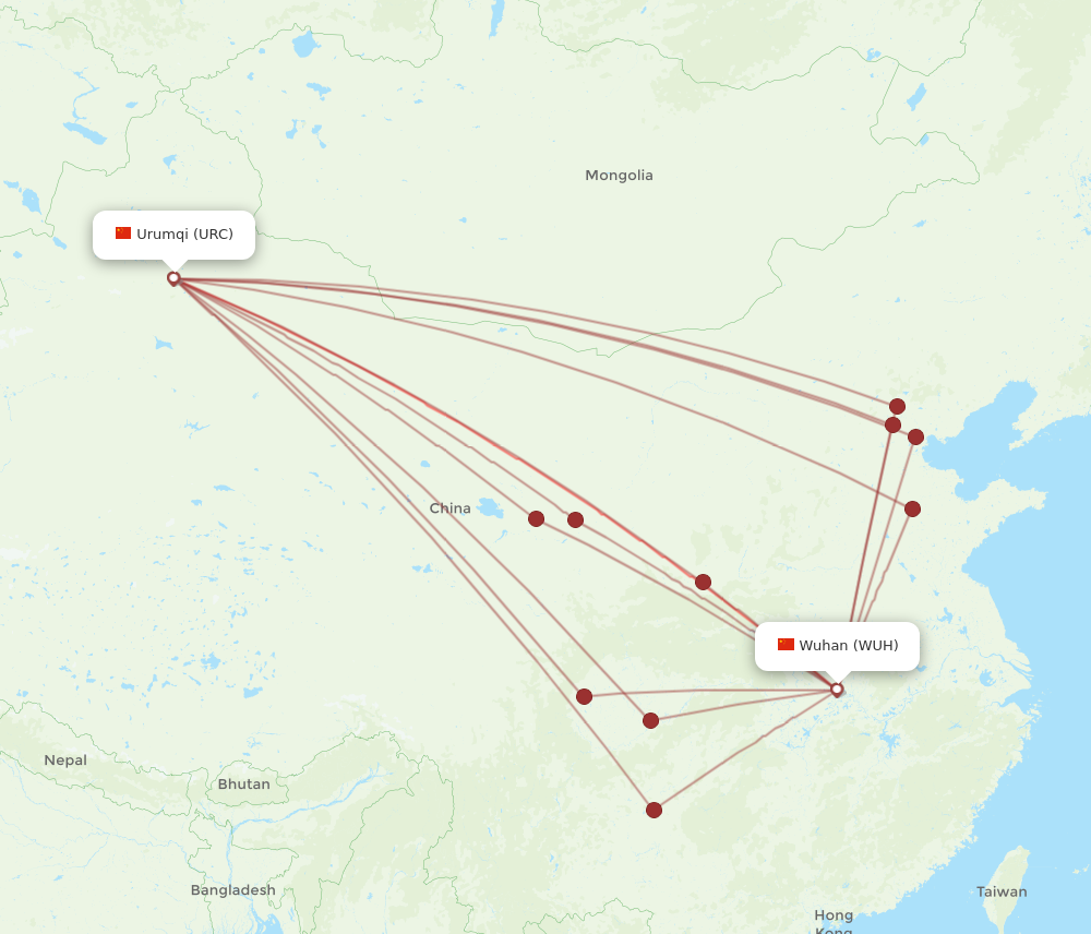WUH to URC flights and routes map