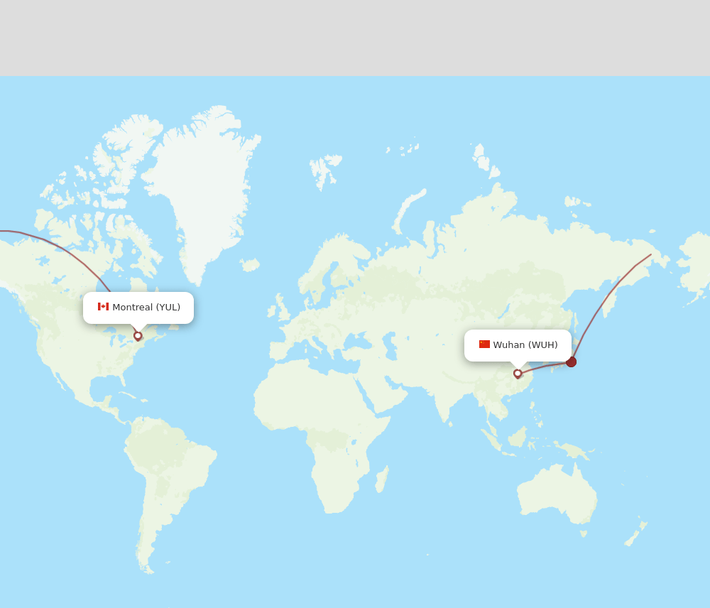 Montreal - Wuhan route map and flight paths