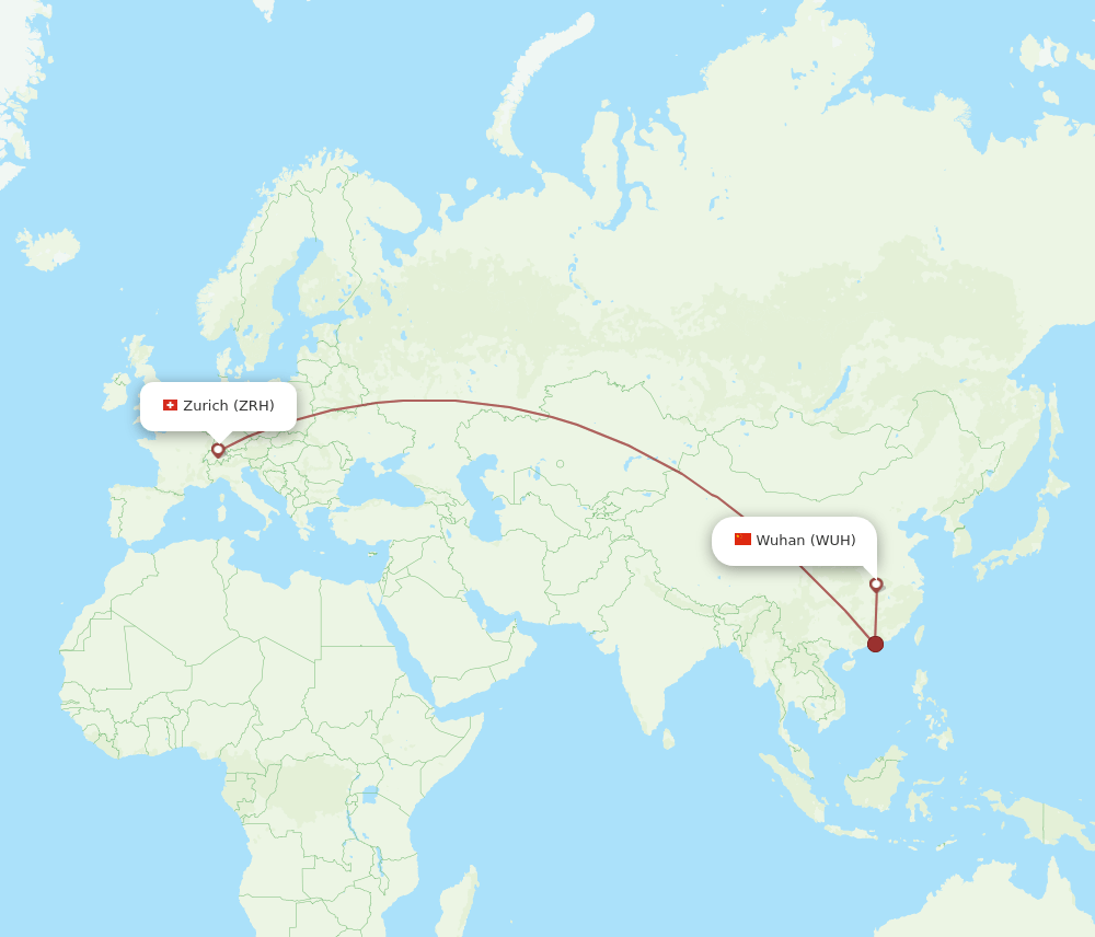 ZRH to WUH flights and routes map