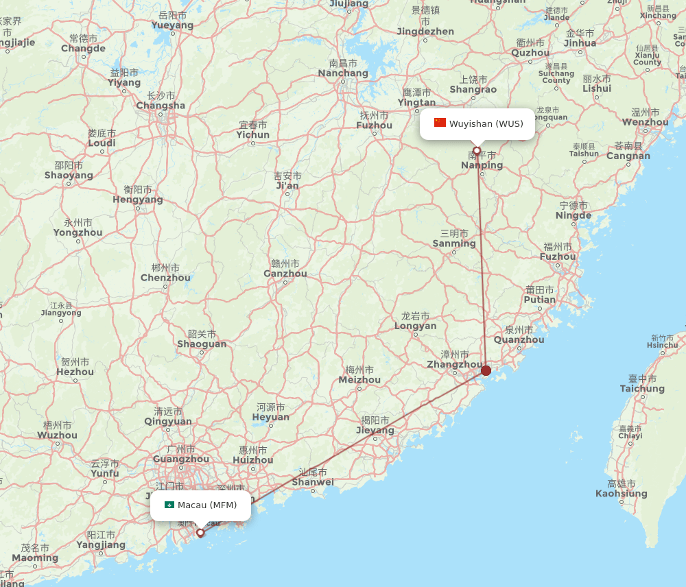 Wuyishan - Macau route map and flight paths