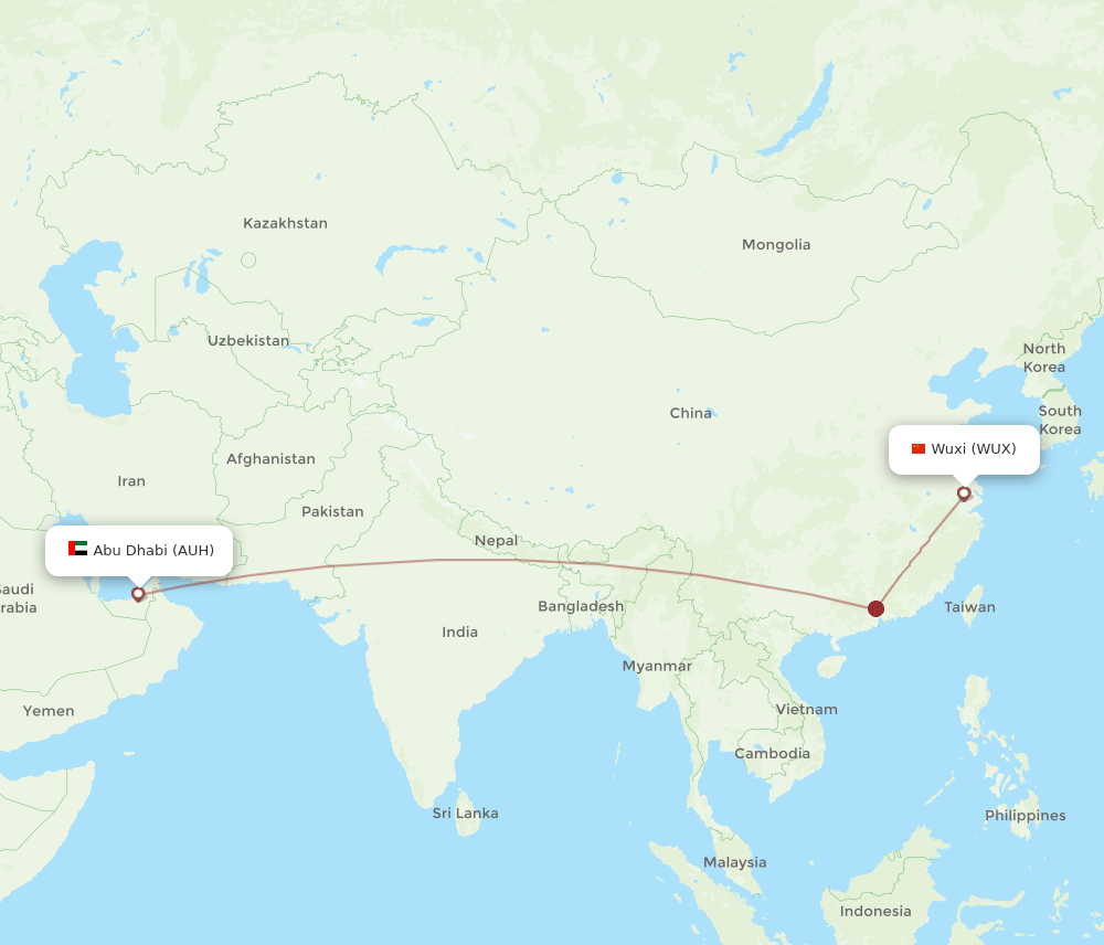 AUH to WUX flights and routes map
