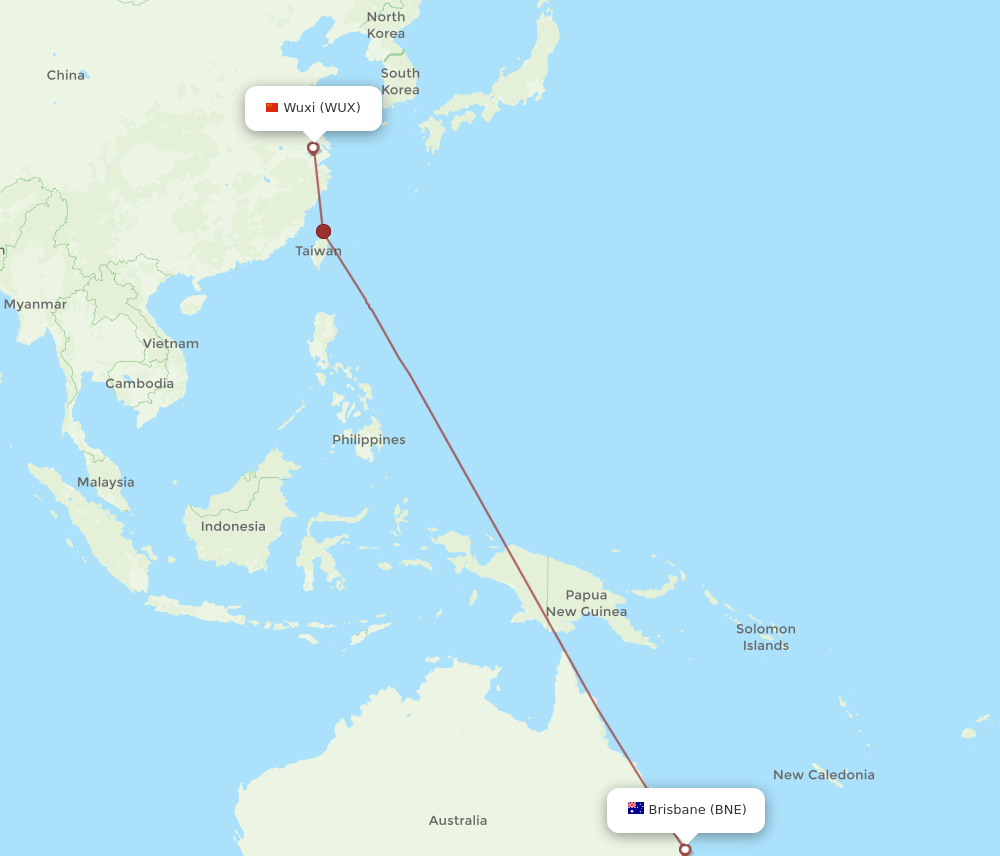 WUX to BNE flights and routes map