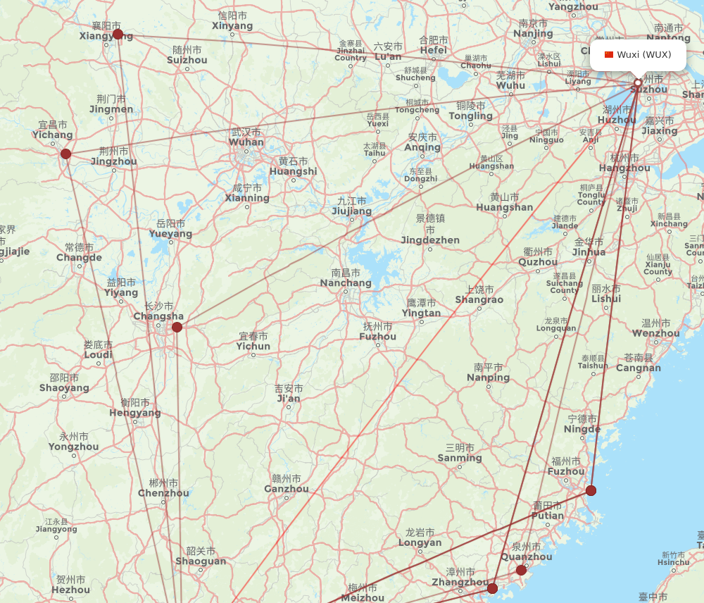WUX to CAN flights and routes map