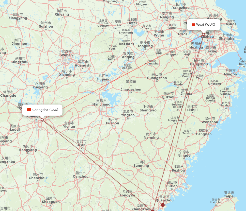 WUX to CSX flights and routes map