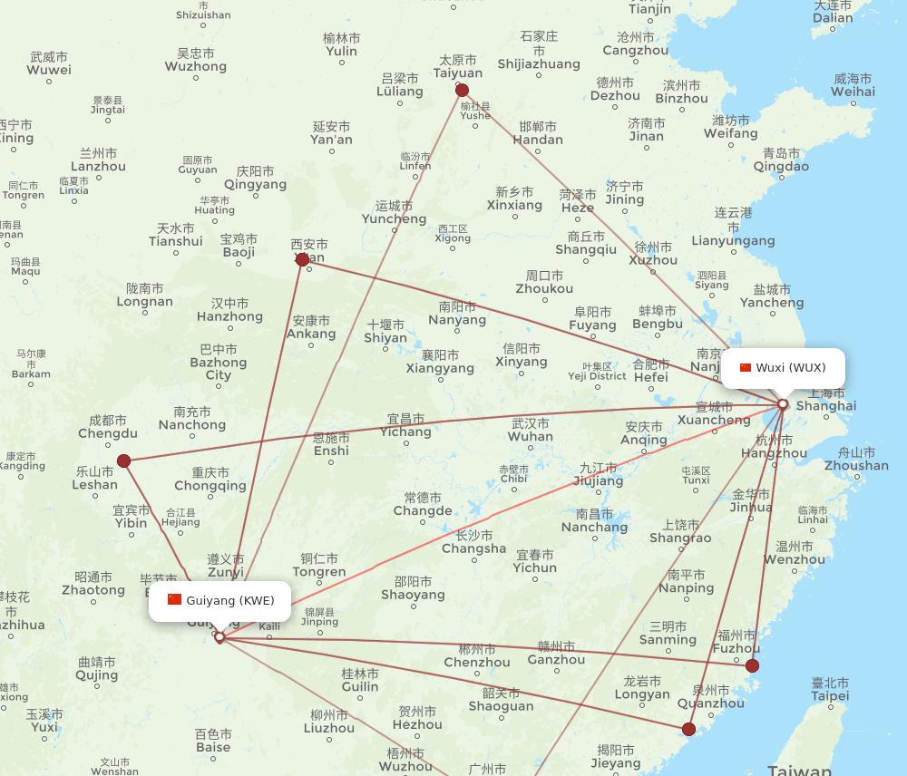 WUX-KWE flight routes