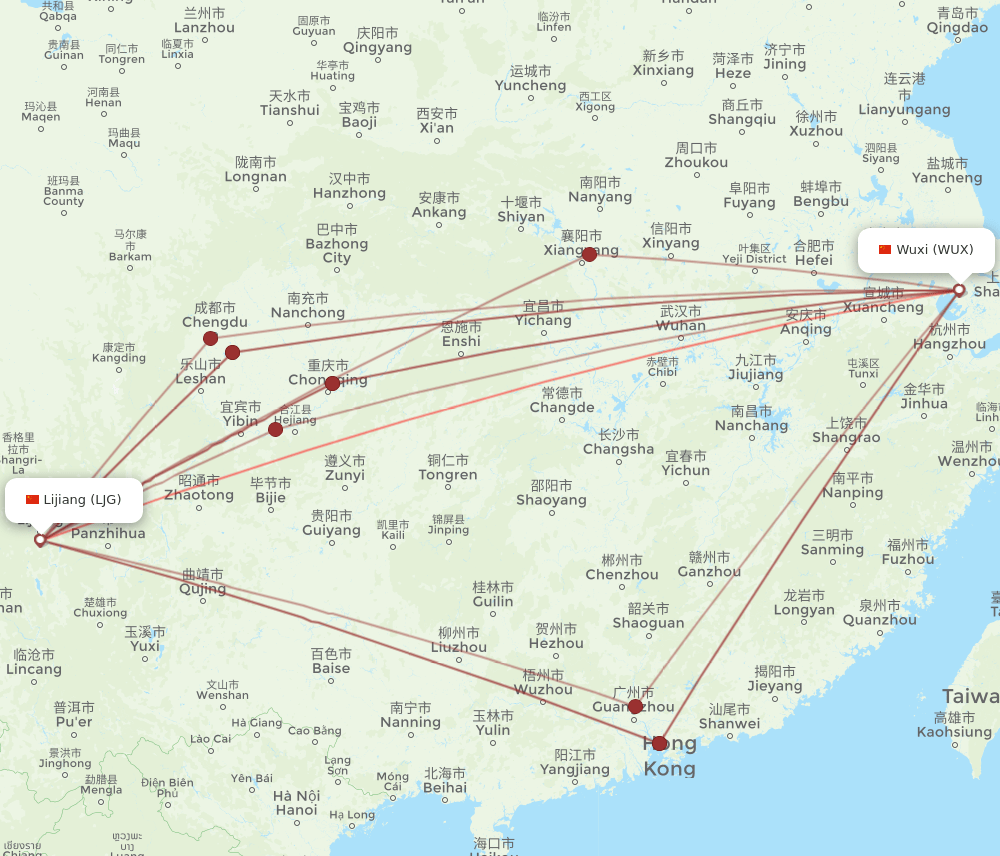 WUX-LJG flight routes