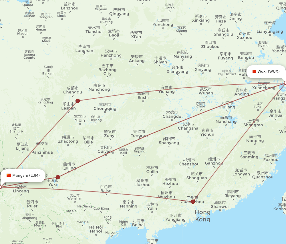 WUX to LUM flights and routes map