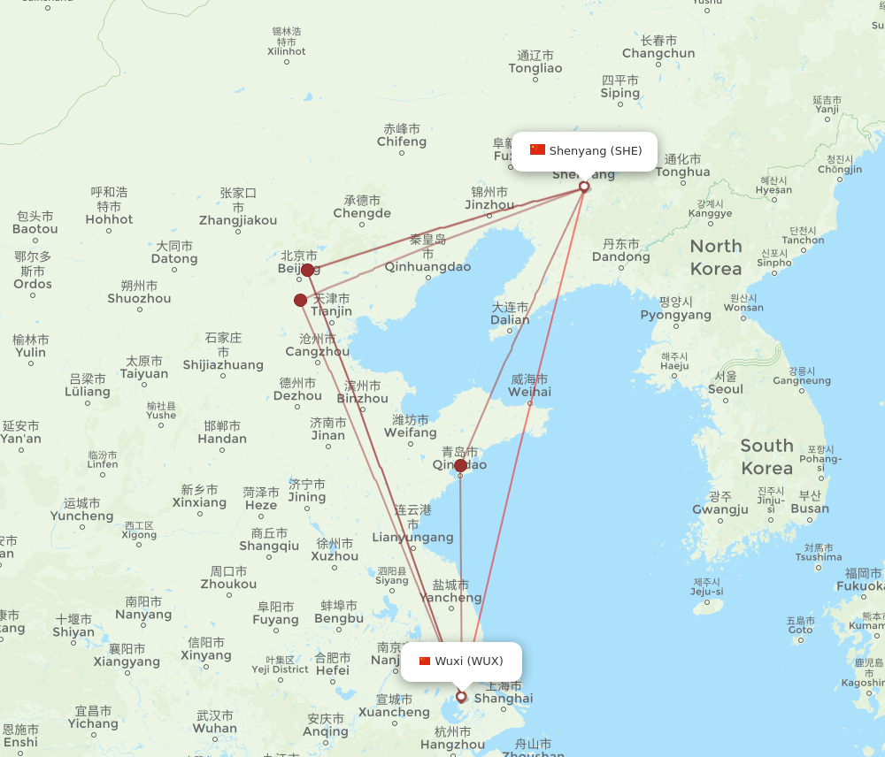 WUX to SHE flights and routes map