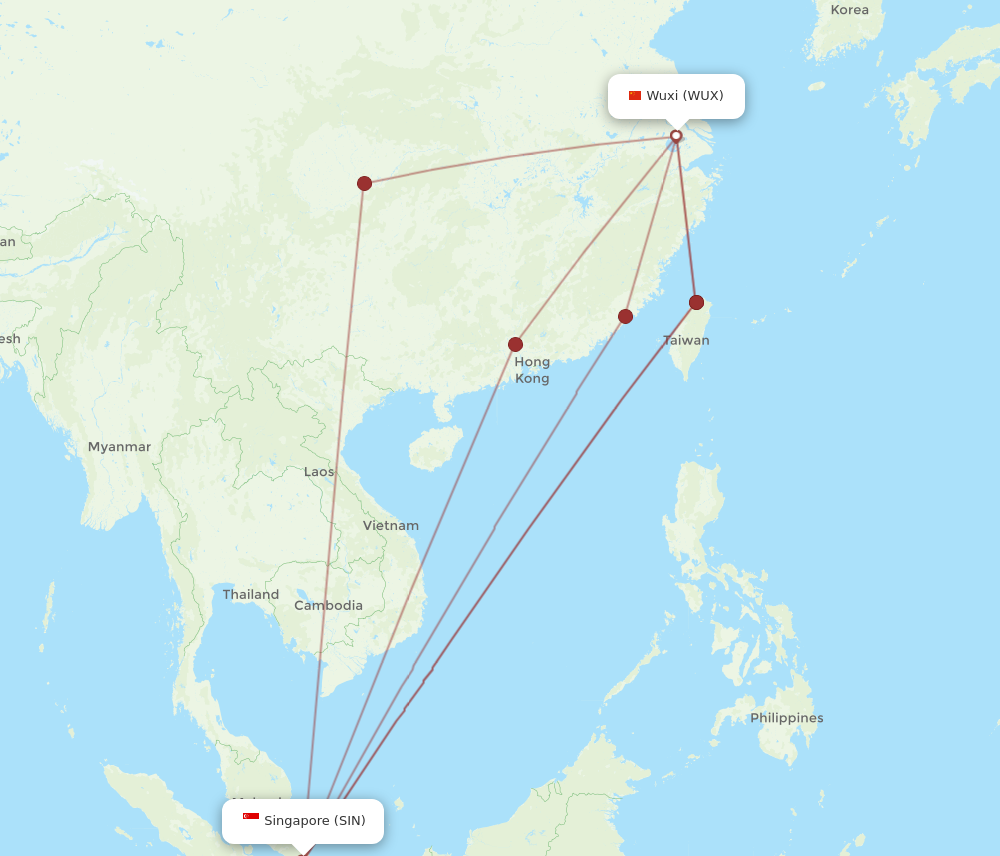 WUX to SIN flights and routes map