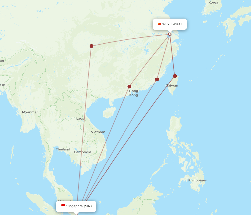 WUX to SIN flights and routes map