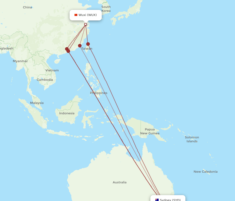 WUX-SYD flight routes