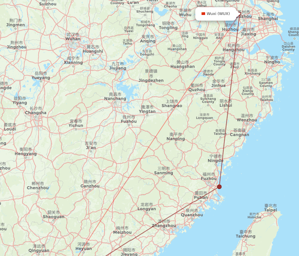 WUX to SZX flights and routes map