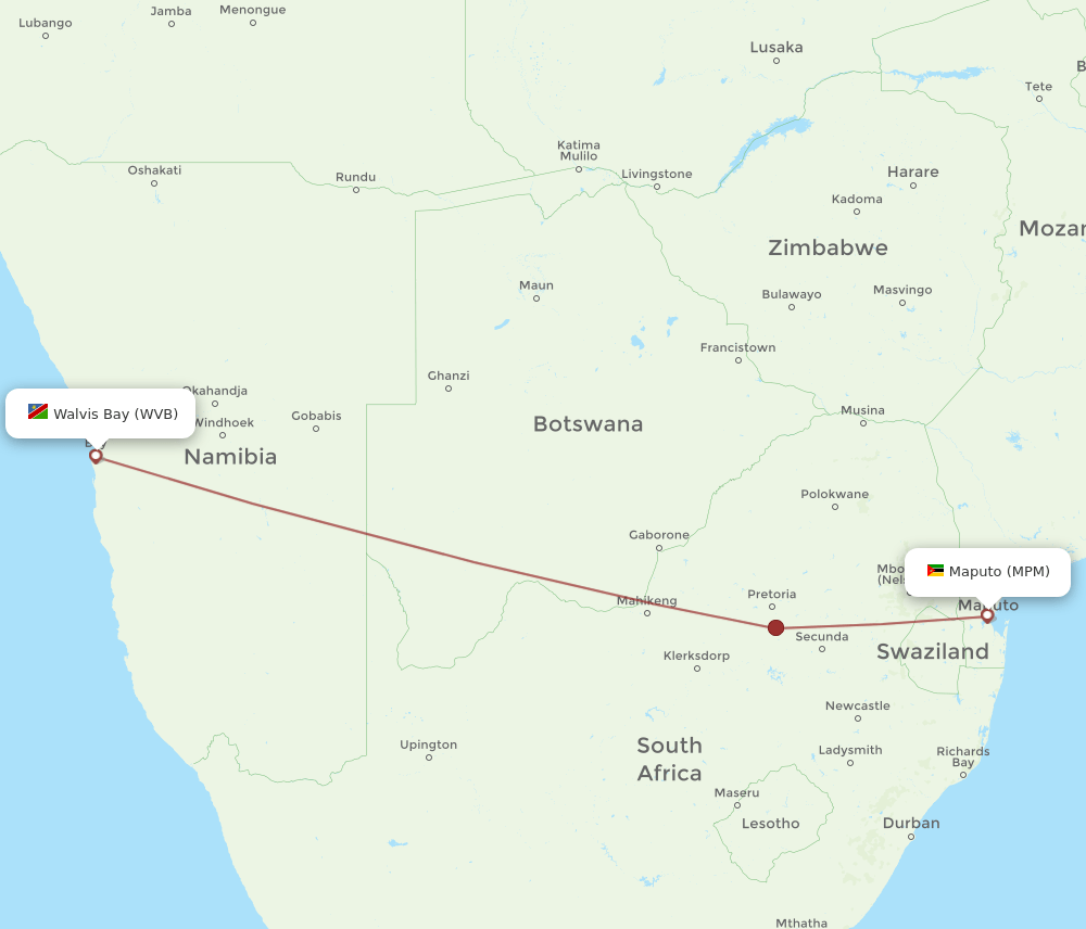 WVB to MPM flights and routes map