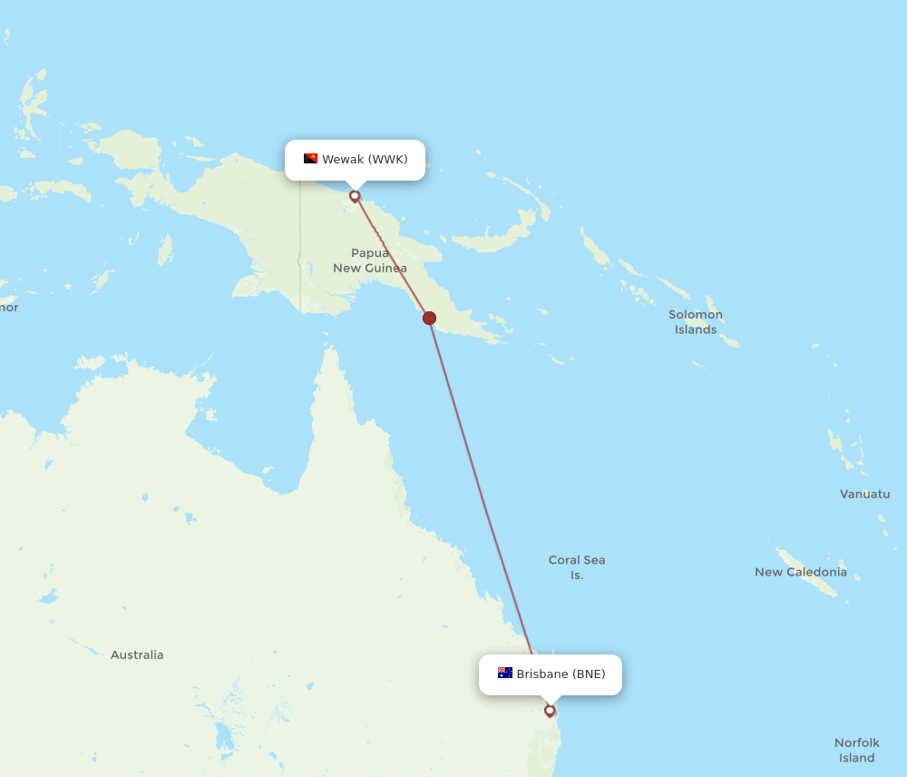 WWK-BNE flight routes