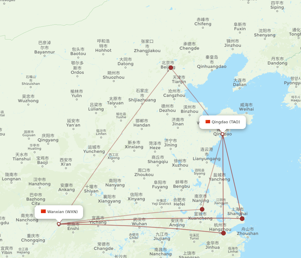 TAO to WXN flights and routes map