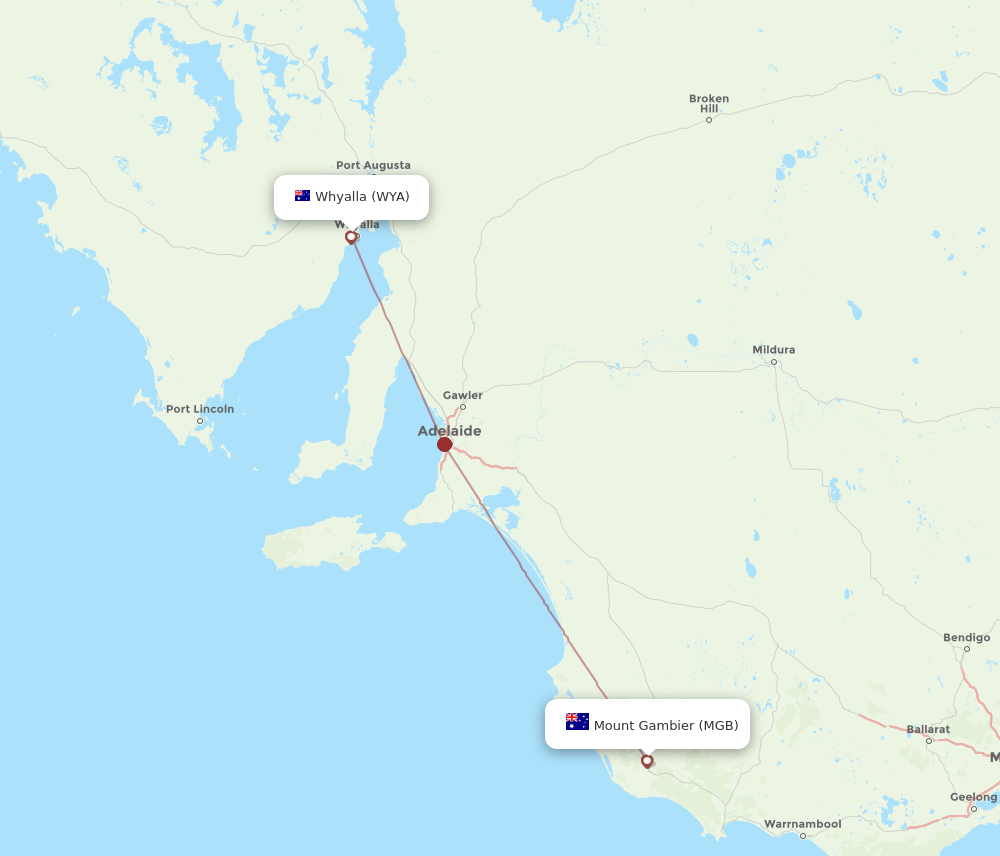 WYA-MGB flight routes