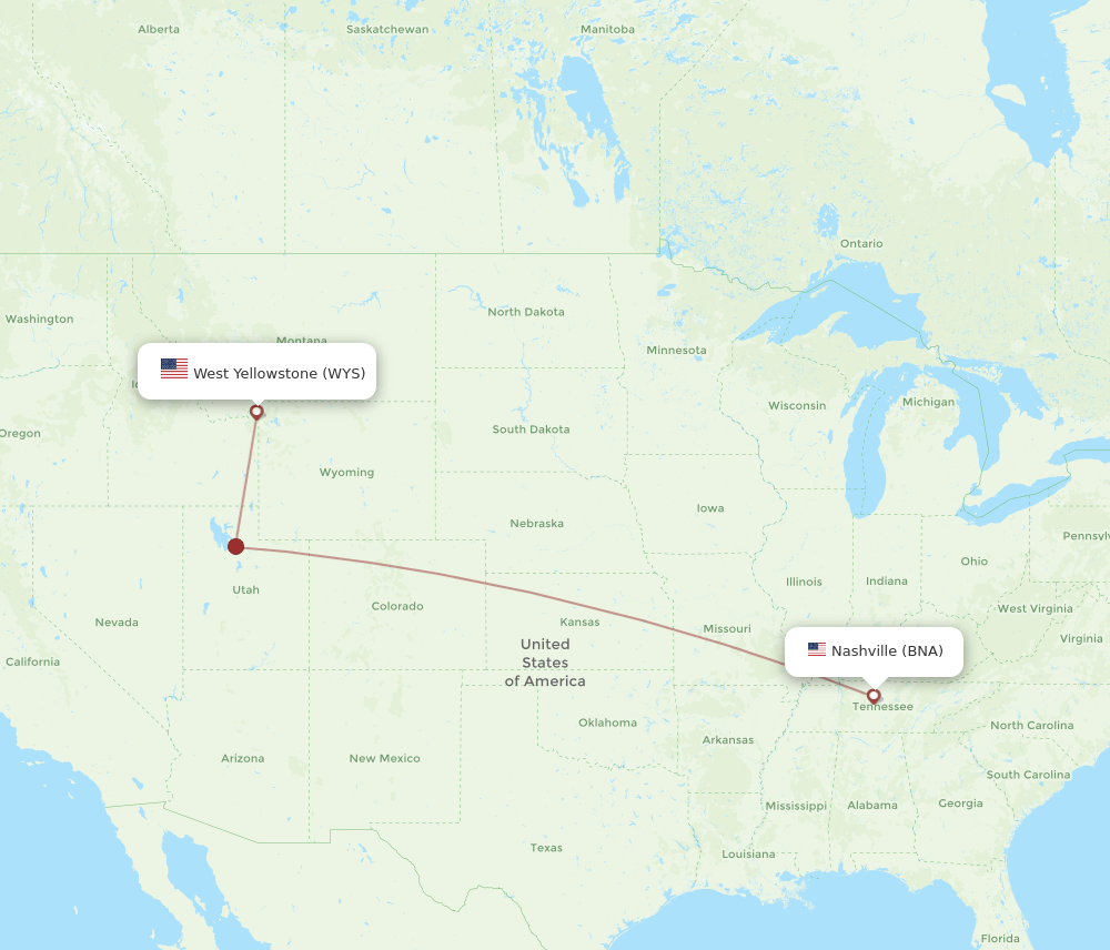 WYS to BNA flights and routes map