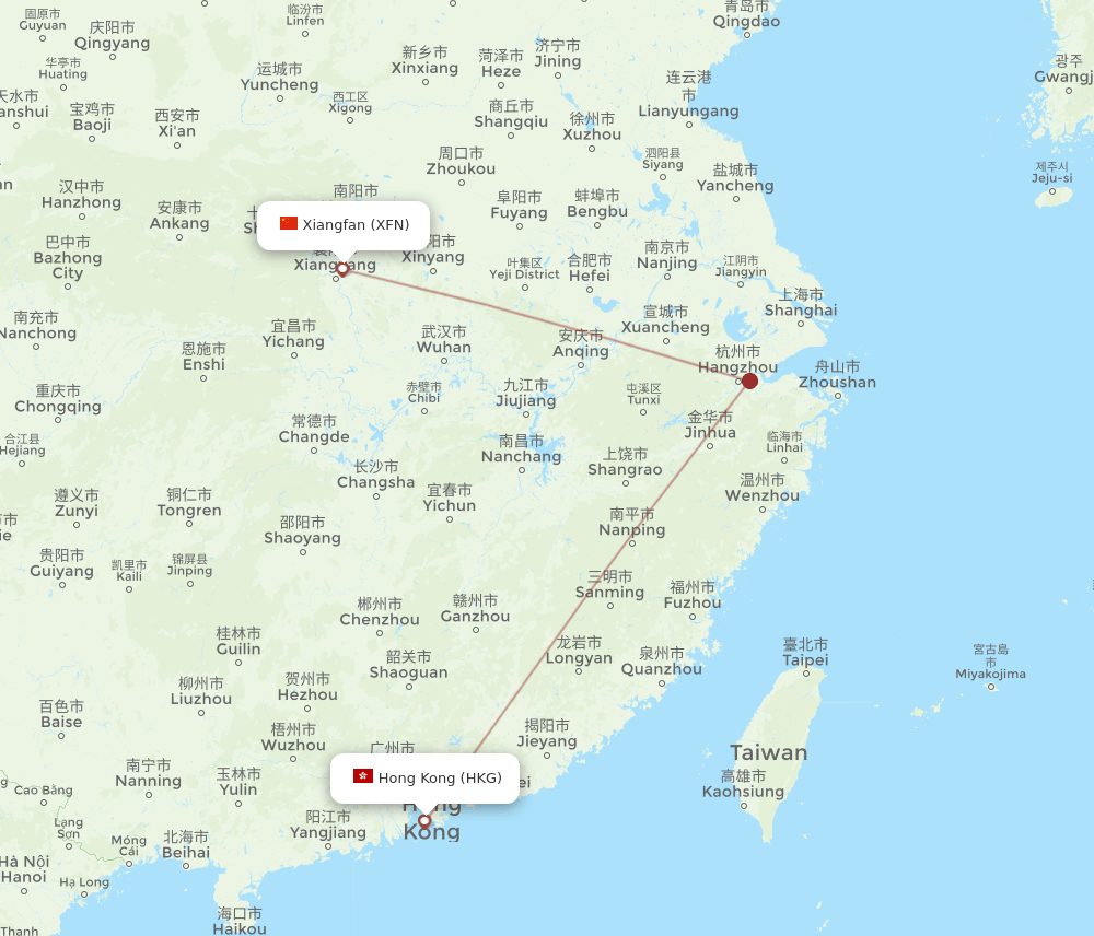 HKG to XFN flights and routes map