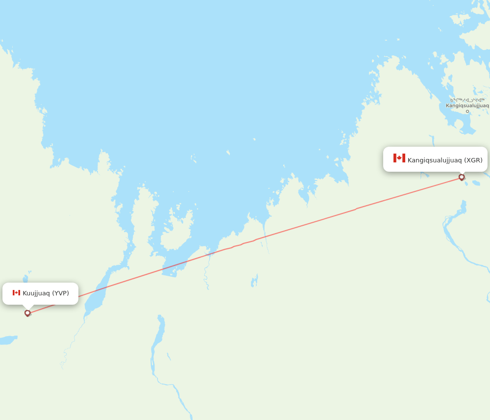 Kangiqsualujjuaq - Kuujjuaq route map and flight paths