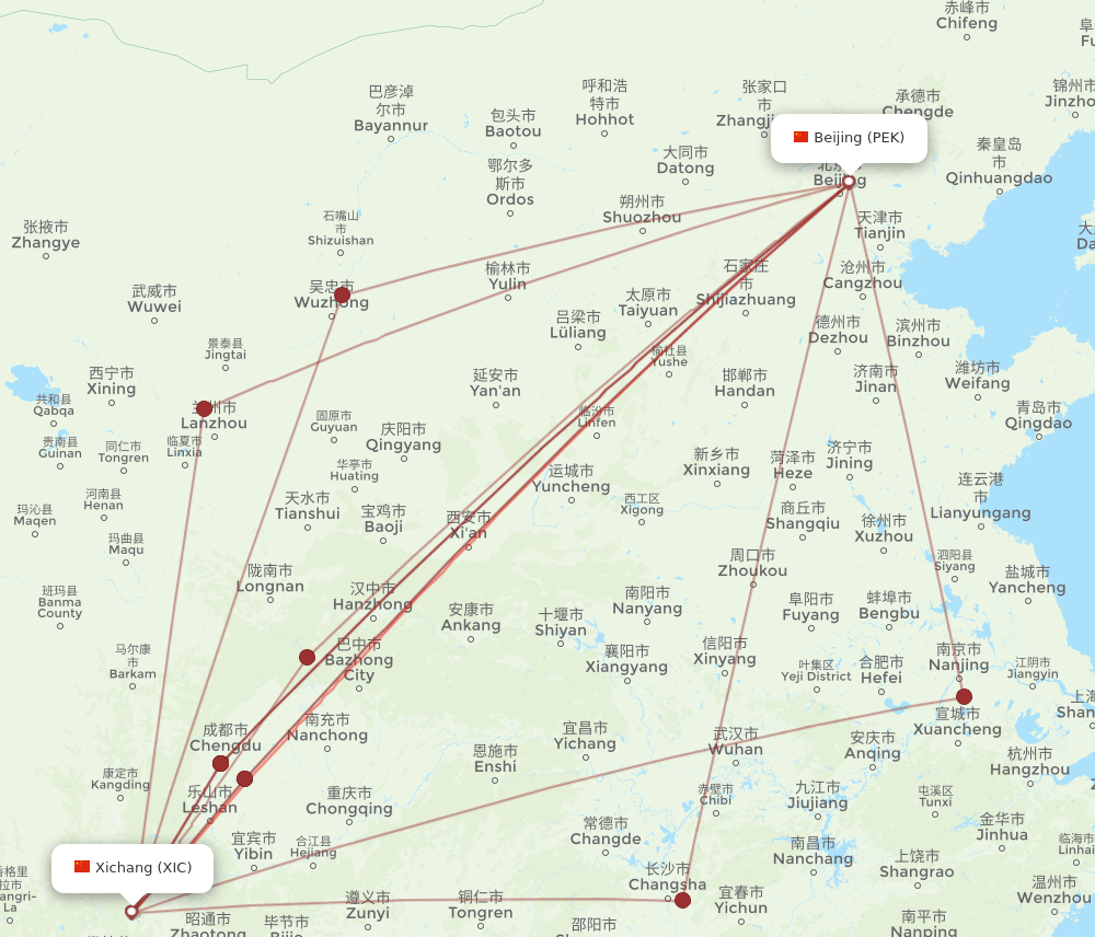XIC to PEK flights and routes map