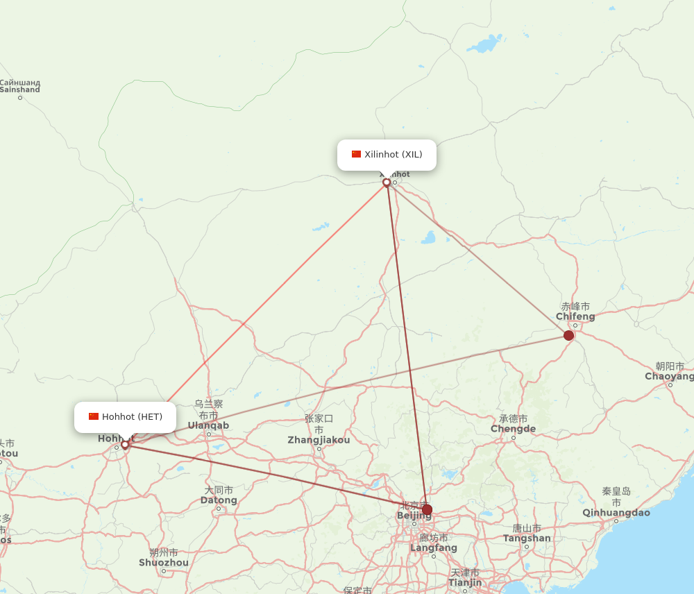 XIL to HET flights and routes map